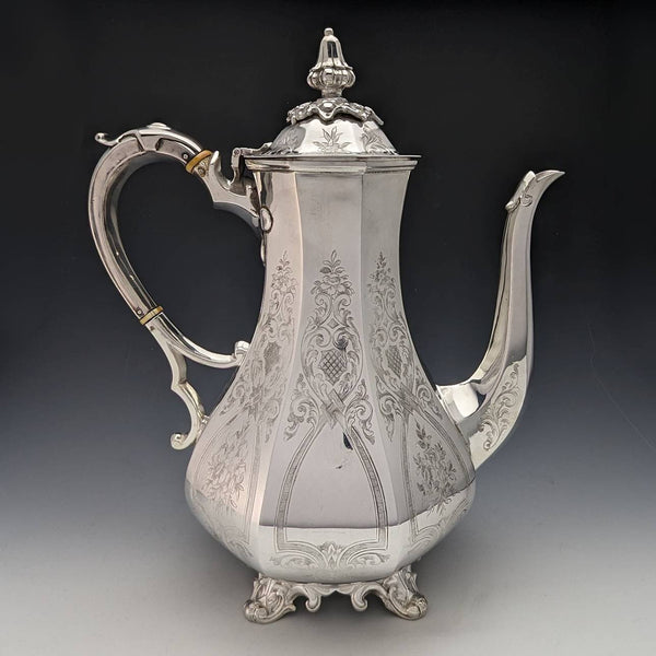 1850s British antique silver plated coffee server Thomas Bradbury